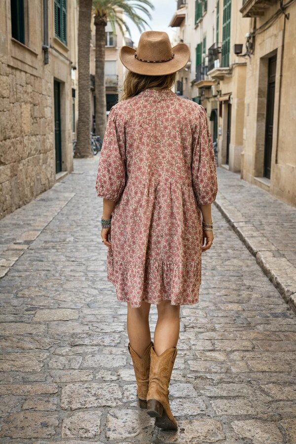 Sadie mandarin collar short dress pink