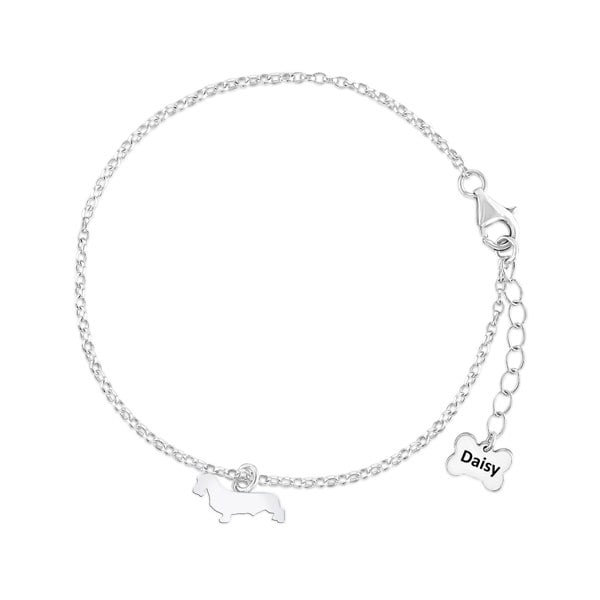 Mylee London Wirehaired Dachshund Silhouette Silver Chain Bracelet - Personalised
