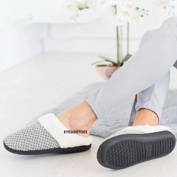 ATEK Ladies Faux Fur Lined Slippers Hard Sole Grey Size 7/8