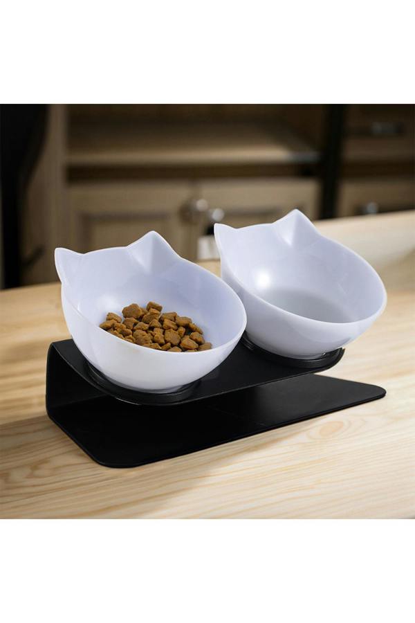 15° Tilted Elevated Feeder with Double Cat Bowls