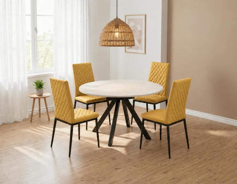 Outdoor Living Harley Extendable Dining Table with 4 Emily Chairs - Mustard