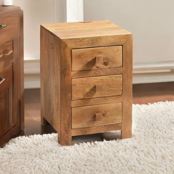 IH Design Kaylin Light Mango 3 Drawer Bedside Cabinet