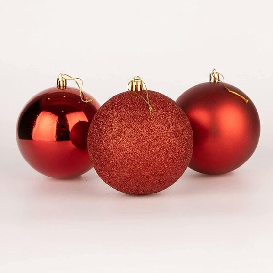 Shatchi Red Shatterproof Christmas Baubles in Pack Sizes of 3 or 6, 10cm Tree Decorations