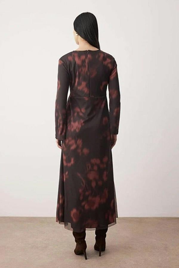 WOVCOR Patterned Knitted Dress with Tulle Lining