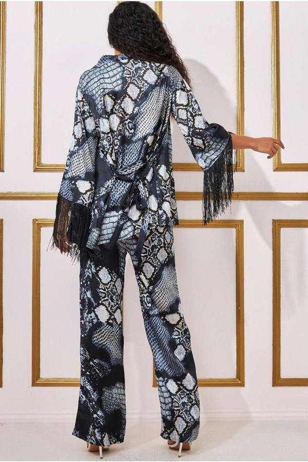 Foil Print Wide Leg Trousers - Black TR369
