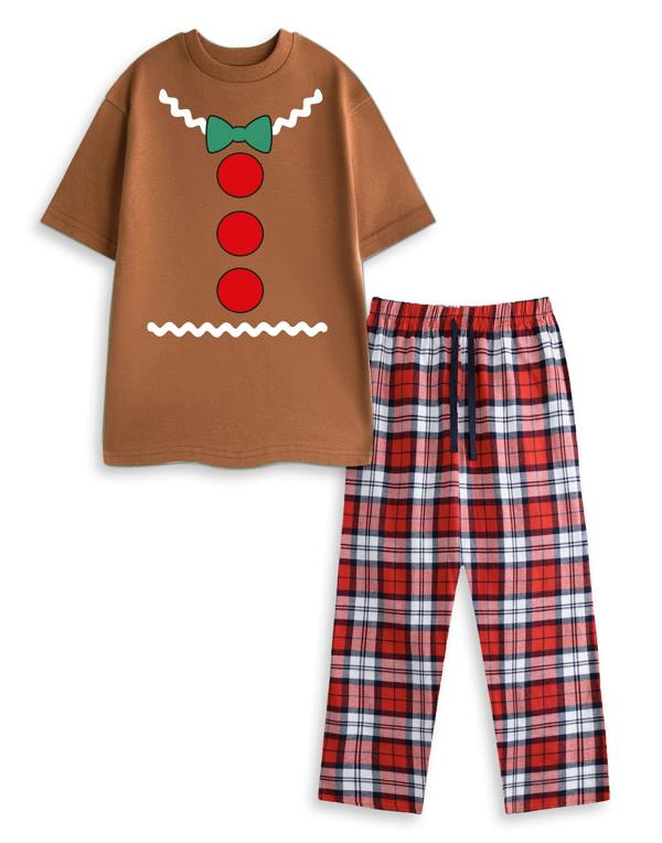 Show Me The Merch Unisex Brown Gingerbread Man Short Sleeve Long Leg Pyjama Set