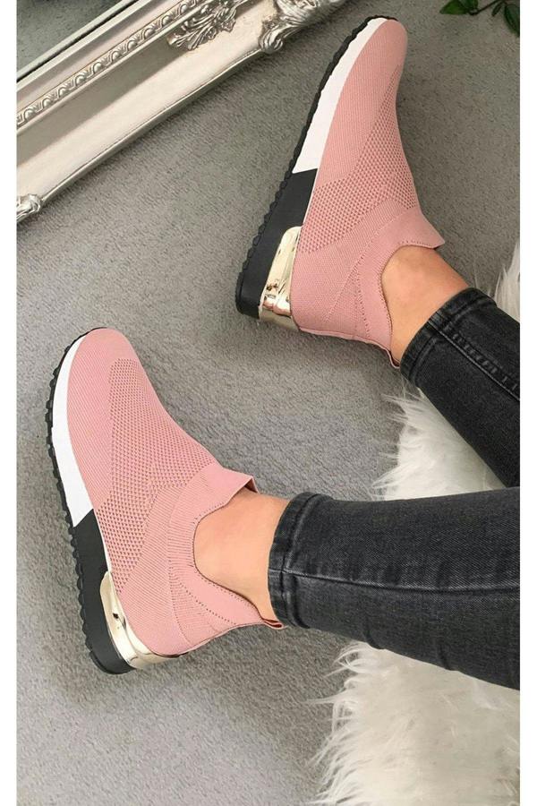 Jessi Slip On Sock Wedge Trainers - Pink