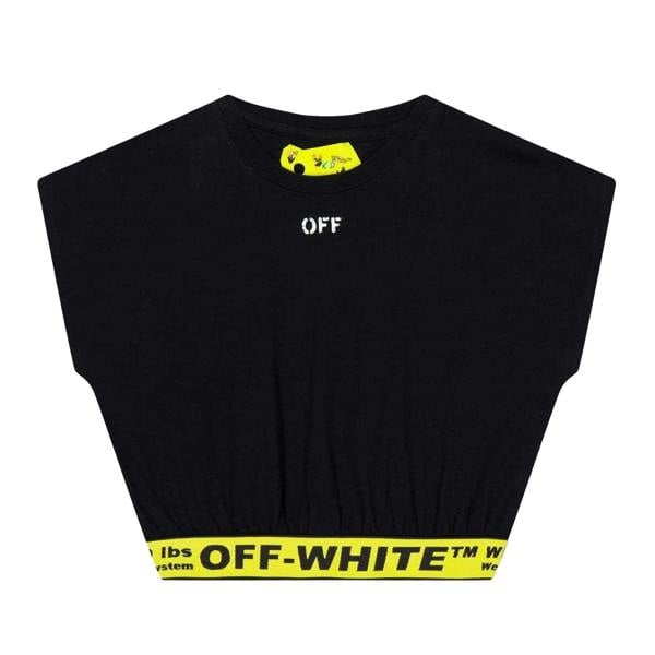 Off White Childrens/Kids Cropped Regular T-Shirt - Black/Yellow - 