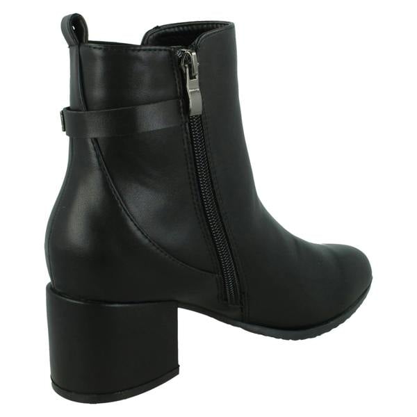 Spot On Ladies Spot On Mid Block Heel Ankle Boots with Back Strap F51239