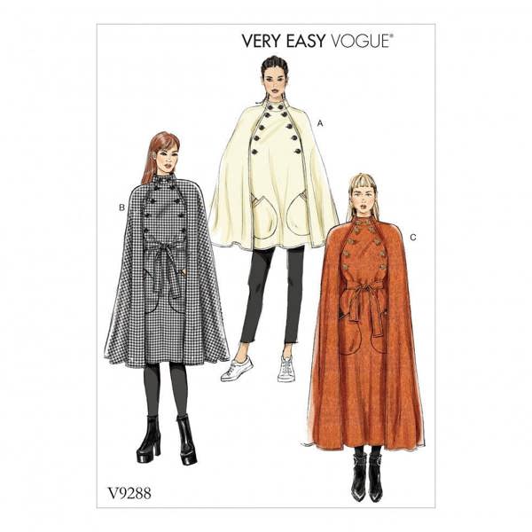 Vogue Sewing Pattern 9288, Capes, Belts for Women, Y (XSM-SML-MED) - Easy