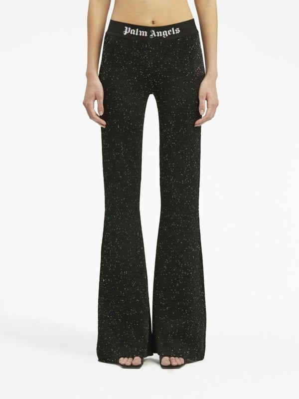 Palm Angels Knitted Logo Pants Black - Supplied FashionPALM ANGELS