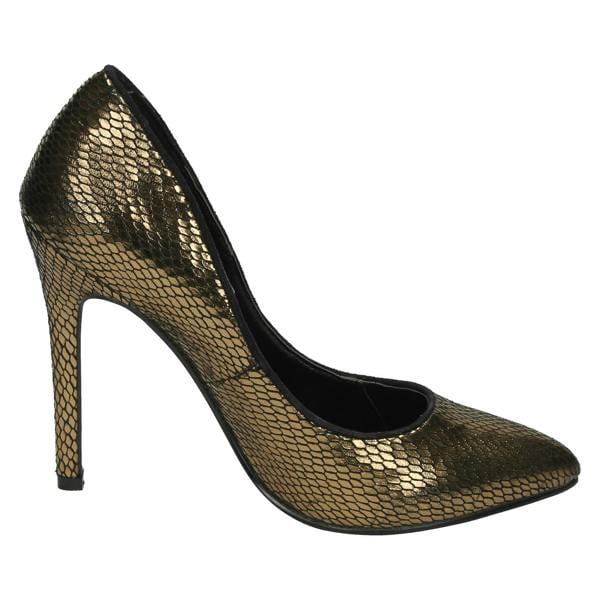 Spot On Ladies Spot On High Heel Pointed Toe Snake Design Court Shoes