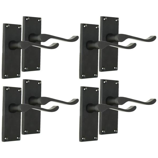 EDH Door Hardware Matt Black Victorian Scroll Door Handles on Backplate – 118mm x 42mm 4 Pairs