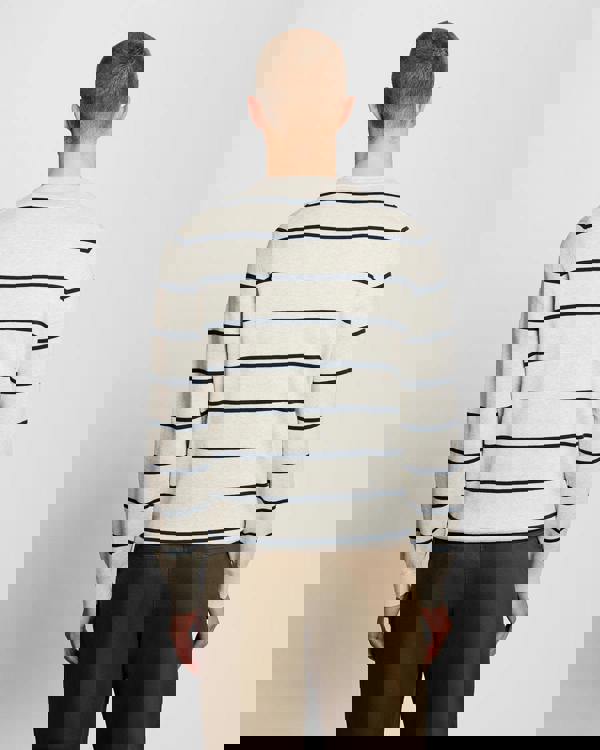 Lyle & Scott Cotton Striped Mens Crew Neck Jumper - D24 Light Grey Marl