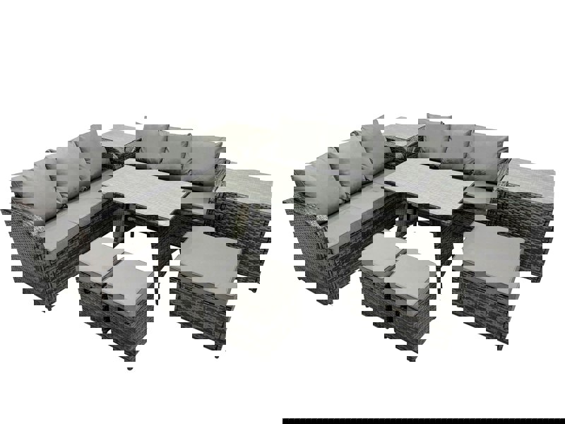 Fimous Garden Rattan Outdoor Furniture Set 9 Seater with 3 Seater Sofa 3 Stools 2 Side Table Dark Grey