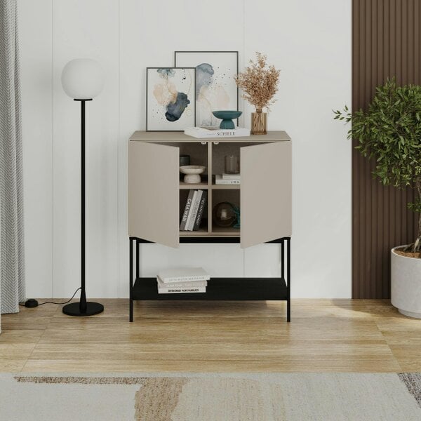 Decortie Amira 80cm Modern Console Table, Small Sideboard with Metal Legs & Push-to-Open Doors