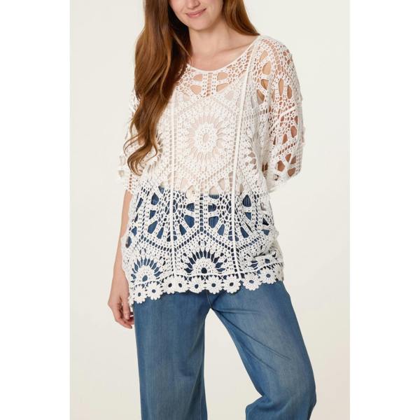 Blue Vanilla Crochet Detailed Kimono Top