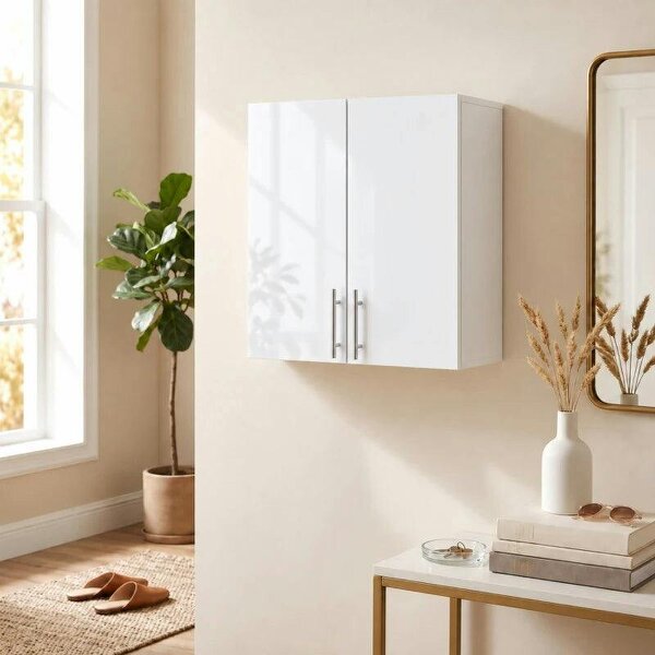 Bathroom Wall Cabinet, Wall-Mounted Bathroom Storage Cabinet with 2 Doors, Adjustable Shelf, High Gloss White