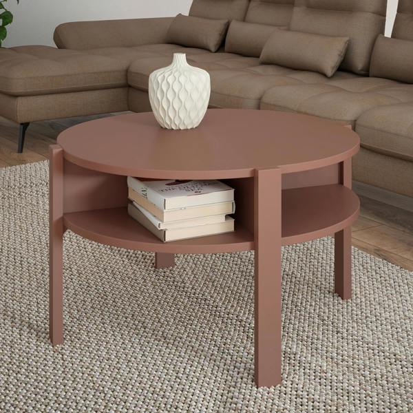 Furniture To Go Tobago Round Coffee Table with Open Shelf in Terracotta