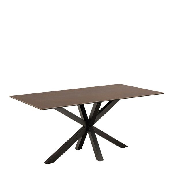 Wyld Haus Perth 160cm 6 Seater Brown Ceramic Dining Table Industrial Black Metal Legs