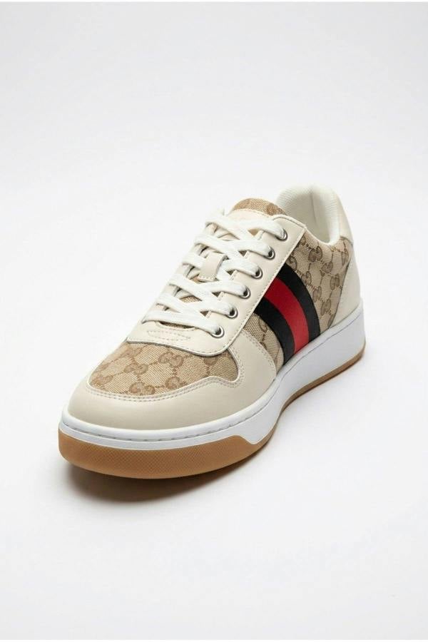 Pearl Patterned Panel Lace Up Trainers - Khaki