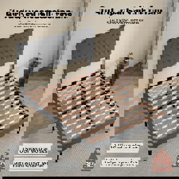 Levede Bed Frame Double Upholstered Linen Fabric Soft Foam Headboard Wooden Grey