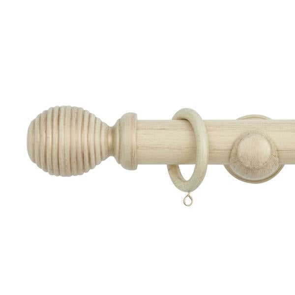 A.Unique Home Ribbed Wooden Curtain Pole with Rings and Fittings, In a Variety of Colours and Sizes (35mm) (180cm, Antique Vanilla)
