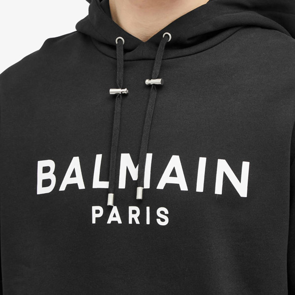 Balmain Paris White Classic Logo Hoodie - Black