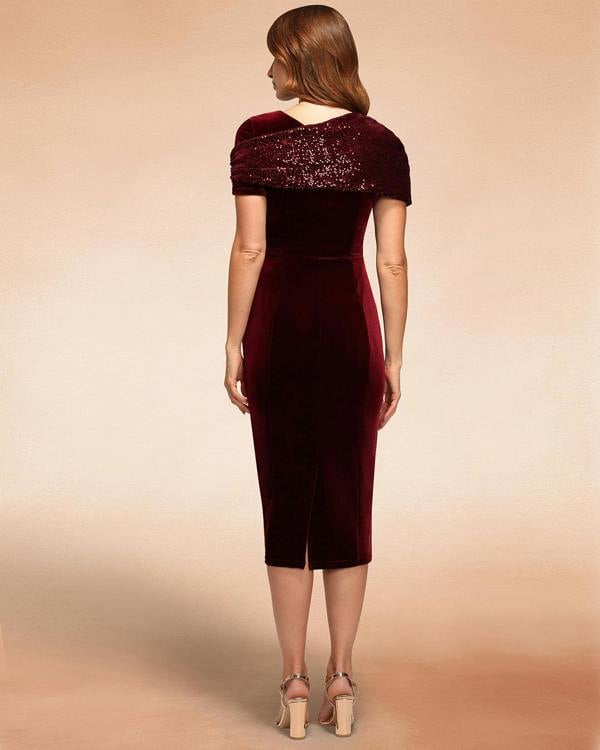 HotSquash Cape Bodycon Sequin Velvet Dress