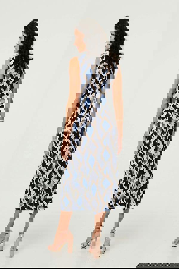 Navy | Printed Sleeveless Twist Midi Dress
