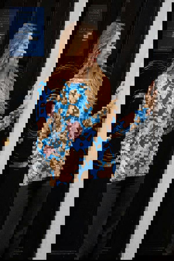 Rose Print Fluffy Yarn Jumper