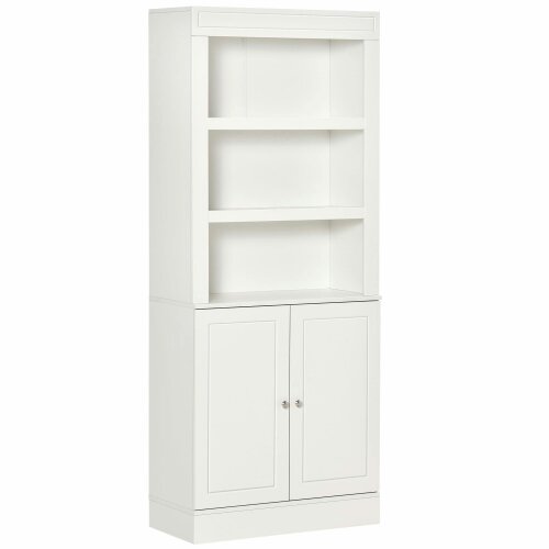 Wyld Haus Kala Wooden White 6 Tier Freestanding Kitchen Cupboard With OFauxn Compartments And Double Doors