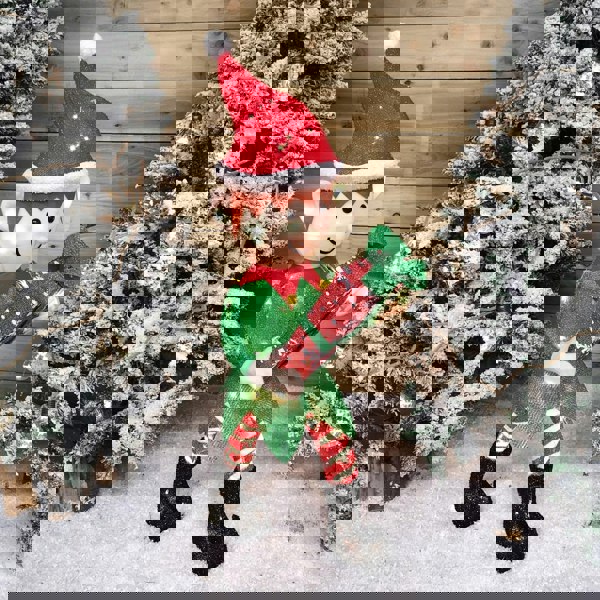 Samuel Alexander 107cm Warm White LED Lit Elf Character with Present Christmas Decoration in Green and Red
