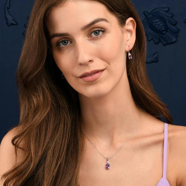 namana 925 Sterling Silver Oval Shaped Amethyst Pendant Necklace