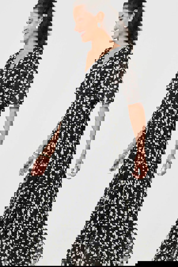 Black | Polka Dot Hanky Hem Midi Dress
