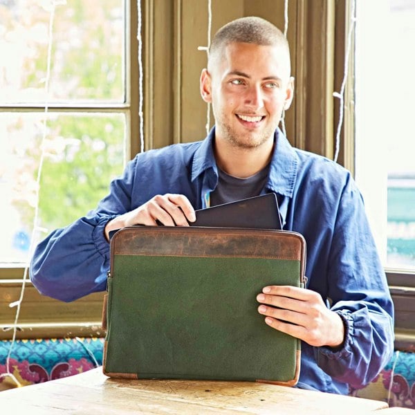 Paper High Leather And Canvas 17 inch Laptop Case