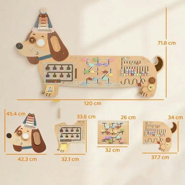 Bobobiy Montessori Inspired Busy Board, Wooden Dachshund Sensory Wall Panel for kids Touch, Feel & Learn, Classroom, Playroom