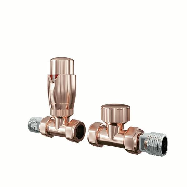Flode Straight Thermostatic Radiator Valve Pack | 15mm x 1/2" | Copper