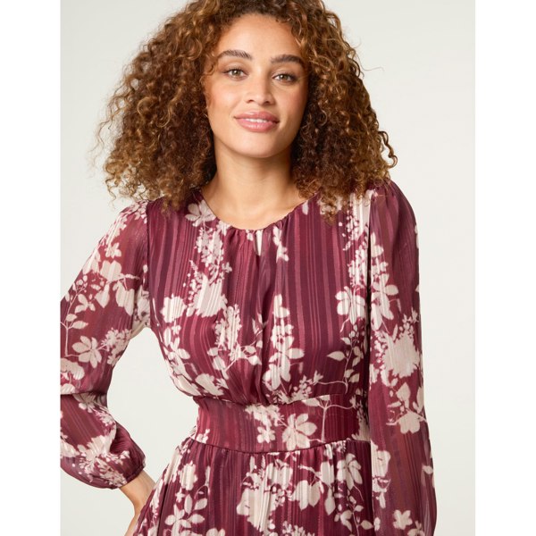 Blue Vanilla Scoop Neck Floral Metallic Dress With Elasticated Waist