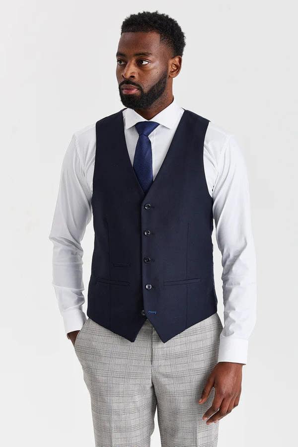 Paul Andrew Hugo Grey Suit with Parker Navy Waistcoat