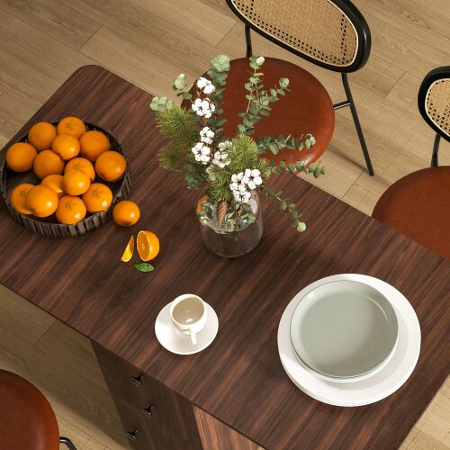 Wyld Haus Difive Wooden Distressed Brown Drop Leaf Dining Table With Storage Seating 6