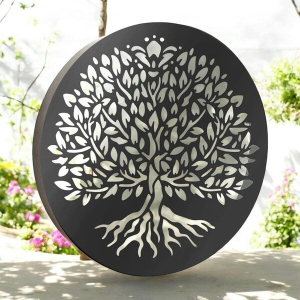 EDH Door Hardware Metal Tree of Life Solar Wall Panel – 40 x 40 x 5 CM | Solar-Powered Metal Wall Art | Weatherproof LED Outdoor Décor