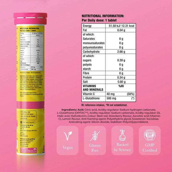 Glow Glutathione Tablets for Skin Brightening – Strawberry & Lemon Flavour, Pack of 1