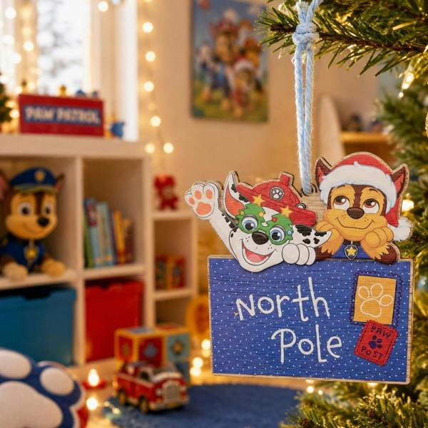 Widdop & Co Paw Patrol Chase and Marshall North Pole Wooden Christmas Hanging Decoration