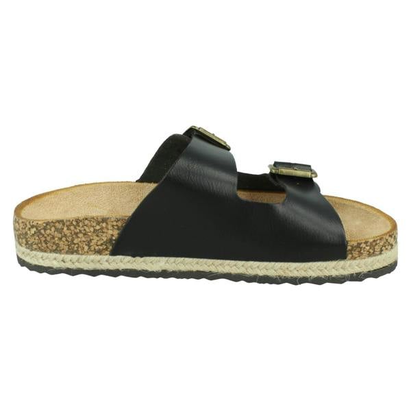 Down to Earth Ladies Down To Earth Twin Buckle Strap Sliders Sandals F12086