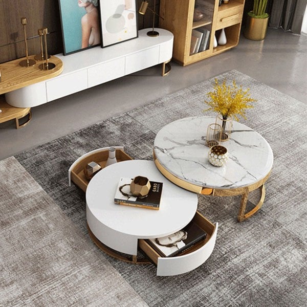 Regalia Coffee Table Set, White & Gold-Weilai Concept-Weilai Concept
