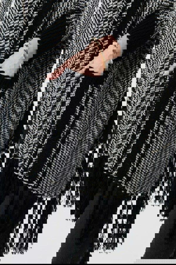 Black | Chevron Print Tassel Fringe Open Cardigan
