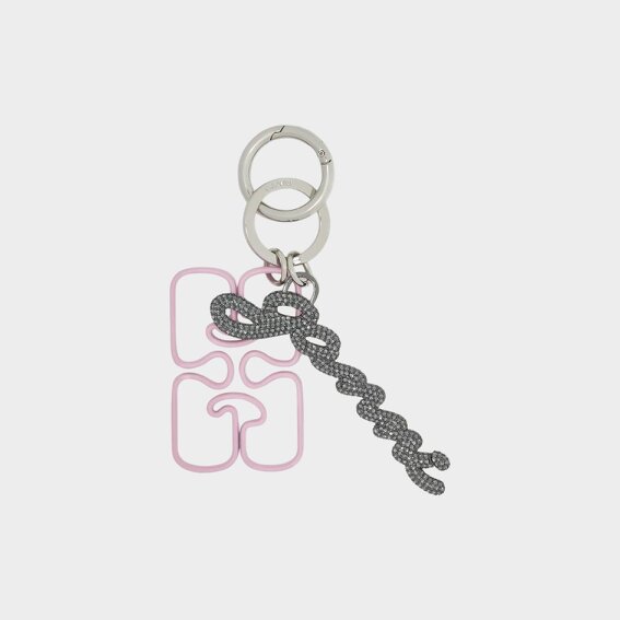 GANNI Chain-Embellished Keyring Flash Pink