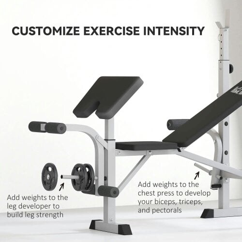 Bobobiy Adjustable Weight Bench with Squat Rack, Heavy Duty Bench Press Rack with Preacher Curl Pad, Grey