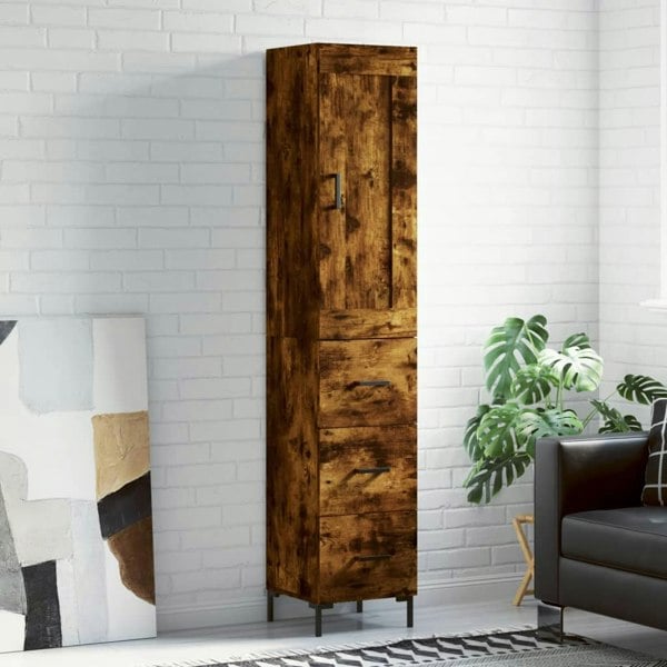 Berkfield Highboard Smoked Oak 34.5x34x180 cm Engineered Wood